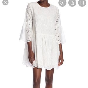 Mustard Seed White Eyelet Knit Bell Sleeve Dress L